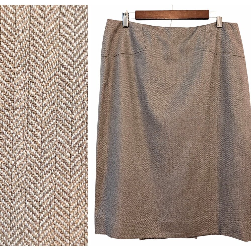 Carlisle Womens NWT Size 12 Tan Brown Herringbone Silk Wool Career Pencil Skirt